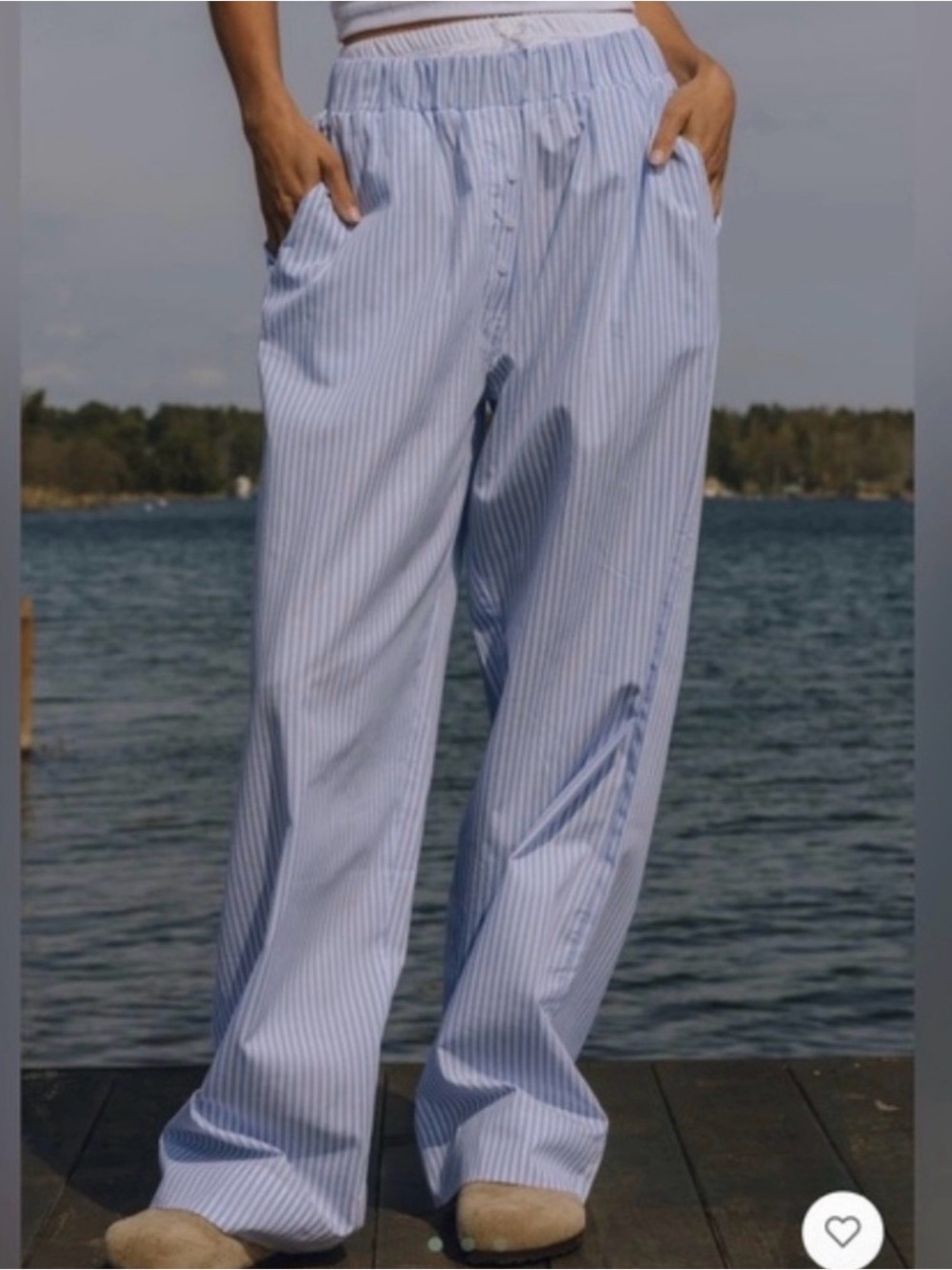 Daily Drills Pointelle Layered Poplin Resort Pant - Mist + White Stripe Sz M/L